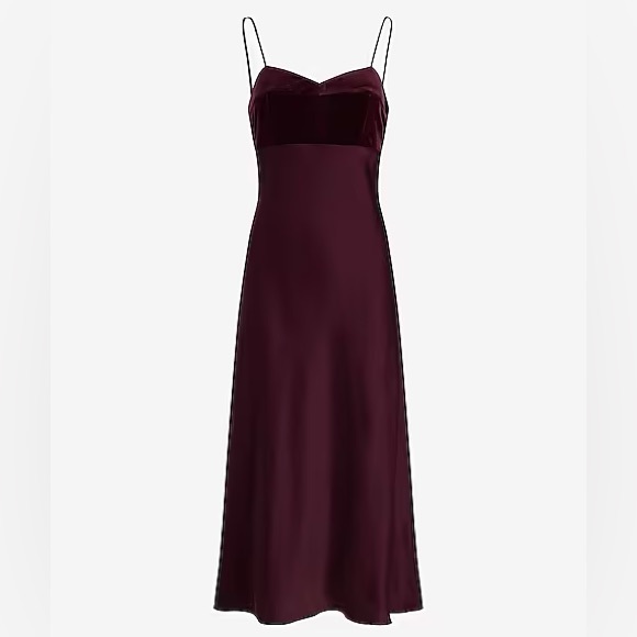 Express Women’s Satin & Velvet Burgundy Dress - Picture 2 of 6